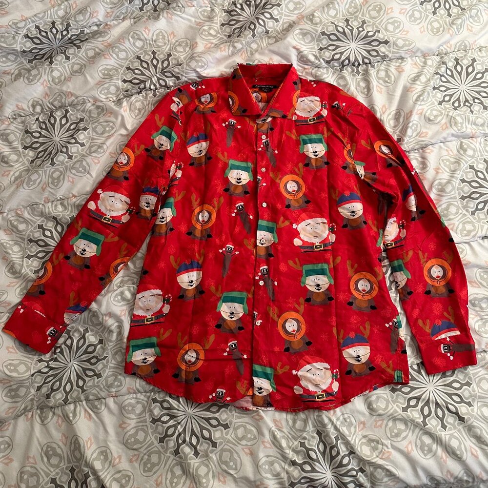 SOUTH PARK TV Show Christmas Long Sleeved Button Down Mr. Hankey Shirt Men's XL